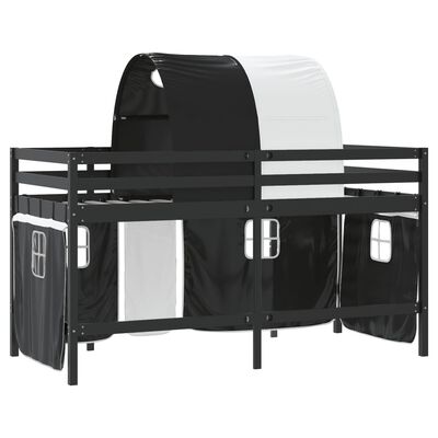 vidaXL Letto a Soppalco con Tunnel Bambini Bianco e Nero 90x200cm Pino