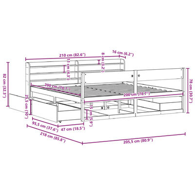 vidaXL Letto senza Materasso Marrone Cera 200x200 cm in Legno di Pino