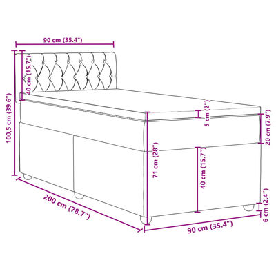 vidaXL Giroletto a Molle con Materasso Grigio Chiaro 90x200 cm Tessuto