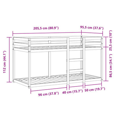 vidaXL Letto a Castello senza Materasso Rosa 90x200 cm Legno di Pino