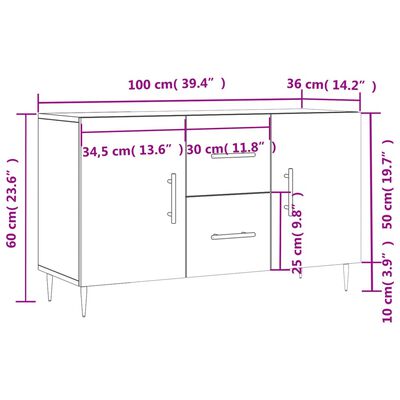 vidaXL Credenza Grigio Cemento 100x36x60 cm in Legno Multistrato