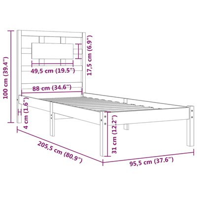 vidaXL Giroletto Bianco in Legno Massello di Pino 90x200 cm