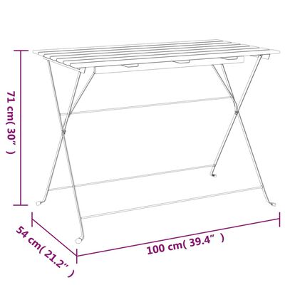 vidaXL Tavolo Bistrò Pieghevole 100x54x71 cm Massello Acacia e Acciaio