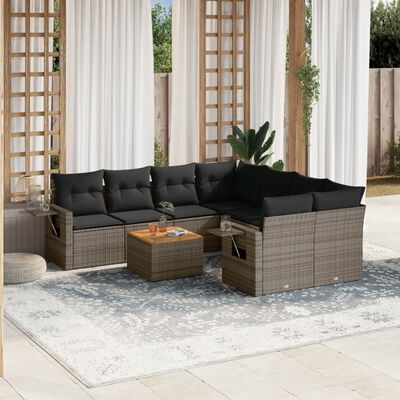 vidaXL Set Divano da Giardino 9 pz con Cuscini Grigio in Polyrattan