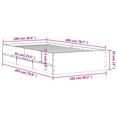 vidaXL Giroletto Cassetti Grigio Cemento 100x200 cm Legno Multistrato