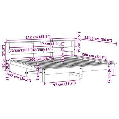 vidaXL Giroletto senza Materasso Bianco 200x200 cm Legno Massello Pino