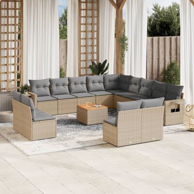 vidaXL Set Divano da Giardino 14 pz con Cuscini Beige Misto Polyrattan