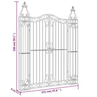 vidaXL Cancello da Giardino Nero 121x8x150 cm in Ferro Battuto