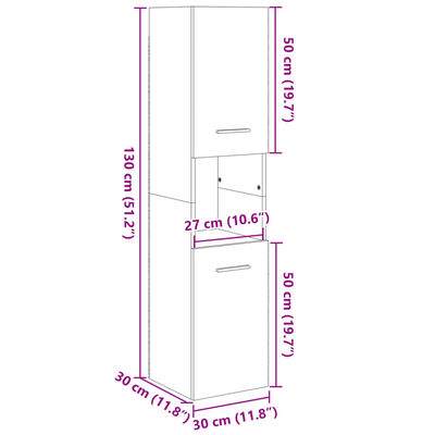 vidaXL Mobile da Bagno Rovere Sonoma 30x30x130 cm in Legno Multistrato