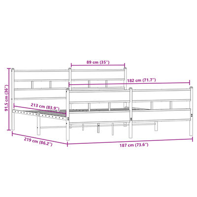 vidaXL Giroletto senza Materaso in Metallo Rovere Sonoma 183x213 cm