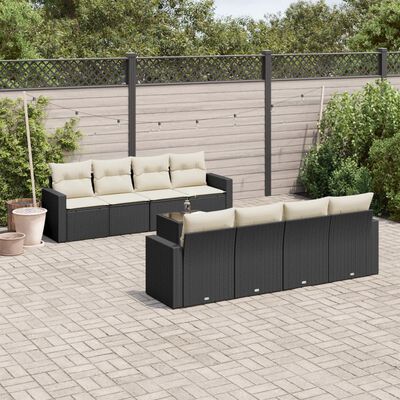 vidaXL Set Divani da Giardino 9 pz con Cuscini Nero in Polyrattan