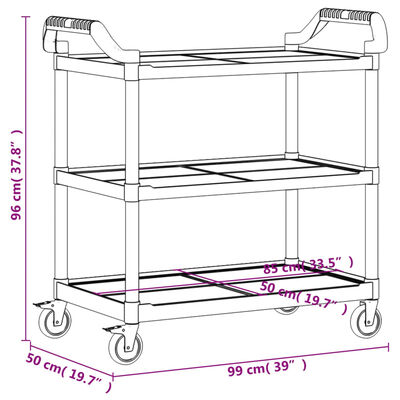 vidaXL Carrello a 3 Ripiani Grigio 99x50x96 cm in Alluminio