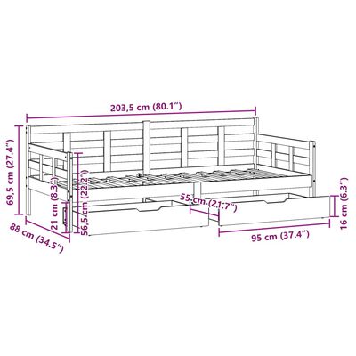 vidaXL Dormeuse con Cassetti Bianca 80x200 cm Legno Massello di Pino