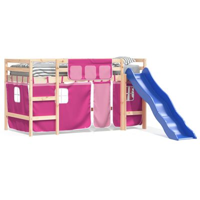 vidaXL Letto a Soppalco con Tende Bambini Rosa 80x200 cm Massello Pino