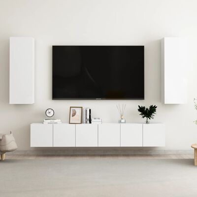 vidaXL Set di Mobili Porta TV 5 pz Bianco Lucido in Legno Multistrato