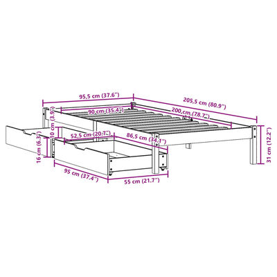 vidaXL Letto senza Materasso Bianco 90x200 cm Legno Massello di Pino