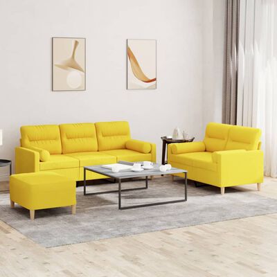 vidaXL Set di Divani 3 pz con Cuscini Giallo Chiaro in Tessuto