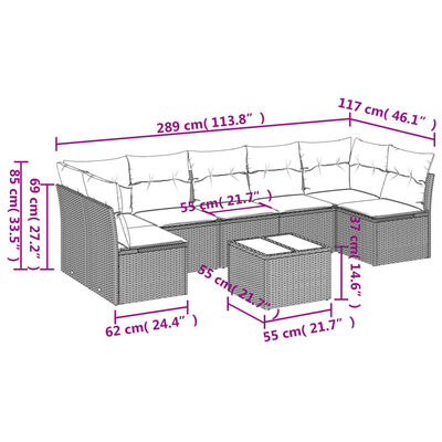 vidaXL Set Divano da Giardino 8 pz con Cuscini Grigio in Polyrattan