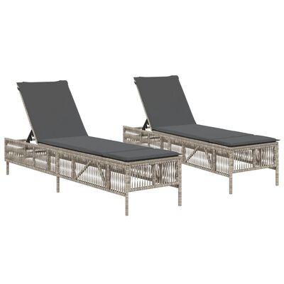 vidaXL Lettino Prendisole 2 pz con Cuscini Grigio Chiaro in Polyrattan