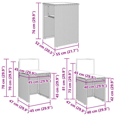 vidaXL Set da Bistrò 3 pz con Cuscini Beige in Polyrattan