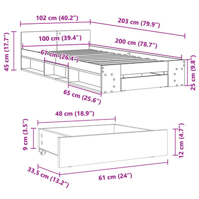 vidaXL Giroletto Cassetto Grigio Sonoma 100x200 cm Legno Multistrato