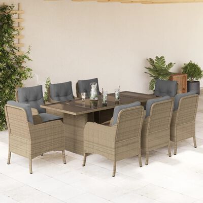 vidaXL Set da Pranzo da Giardino 9 pz con Cuscini Beige in Polyrattan