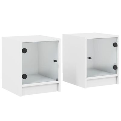 vidaXL Comodini con Ante in Vetro 2pz Bianco 35x37x42 cm