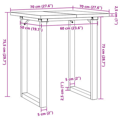 vidaXL Tavolo da Pranzo Telaio a O 70x70x75,5 cm Massello Pino e Ghisa