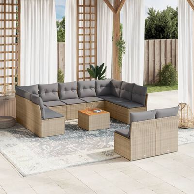 vidaXL Set Divano da Giardino 12 pz con Cuscini Beige Misto Polyrattan