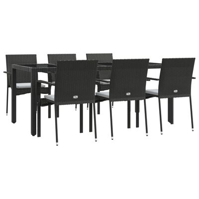 vidaXL Set da Pranzo da Giardino 7 pz Nero con Cuscini in Polyrattan