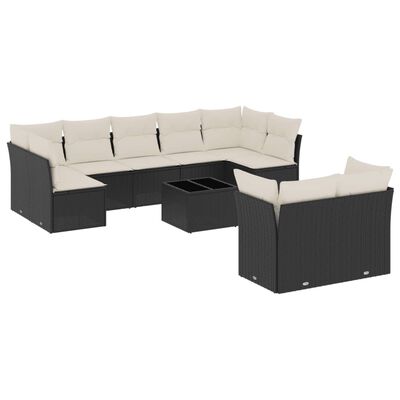 vidaXL Set Divani da Giardino 10pz con Cuscini in Polyrattan Nero