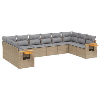 vidaXL Set Divano da Giardino 10 pz con Cuscini Beige in Polyrattan