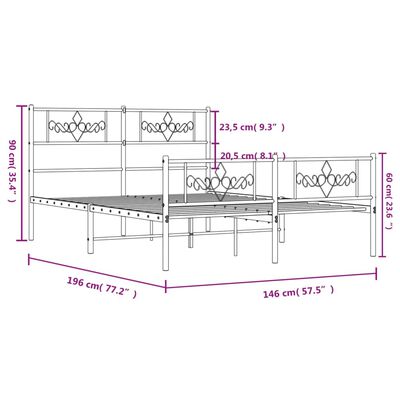 vidaXL Giroletto con Testiera e Pediera Metallo Nero 140x190 cm