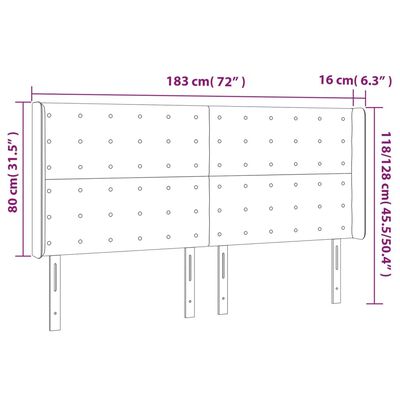 vidaXL Testiera a LED GrigioScuro 183x16x118/128cm inTessuto