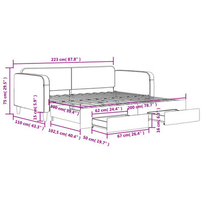 vidaXL Divano Letto Estraibile con Cassetti Nero 100x200 cm in Tessuto