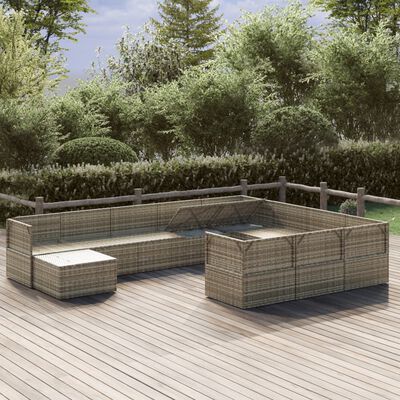 vidaXL Set Divani da Giardino 11 pz con Cuscini in Polyrattan Grigio