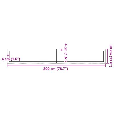 vidaXL Piano Bagno 200x30x(2-4) cm in Legno Massello Non Trattato