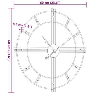 vidaXL Orologio da Parete Nero Ø60 cm in Ferro