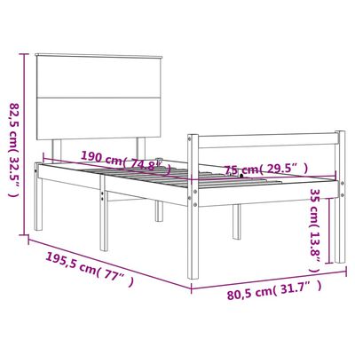 vidaXL Letto per Anziani Bianco Testiera Small Single Legno Massello