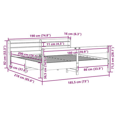 vidaXL Letto senza Materasso Bianco 180x200 cm Legno Massello di Pino