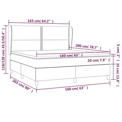 vidaXL Giroletto a Molle con Materasso Grigio Chiaro160x200 cm Tessuto