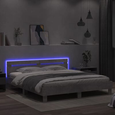 vidaXL Giroletto con Testiera e LED Grigio Cemento 180x200 cm