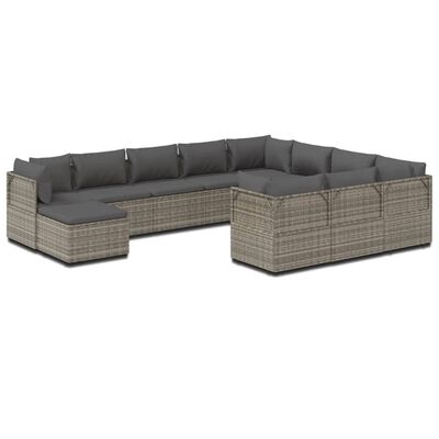 vidaXL Set Divani da Giardino 11 pz con Cuscini in Polyrattan Grigio