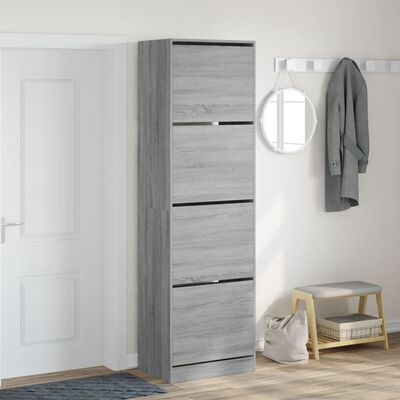 vidaXL Scarpiera 4 Cassetti Ribaltabili Grigio Sonoma 60x42x204 cm