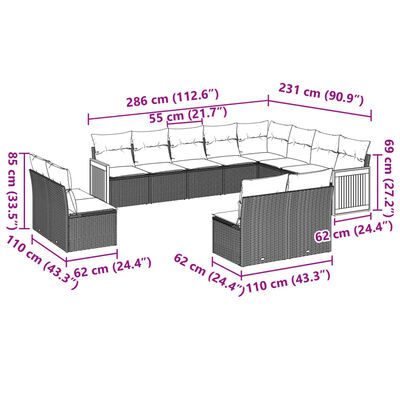 vidaXL Set Divani da Giardino 12 pz con Cuscini Beige in Polyrattan