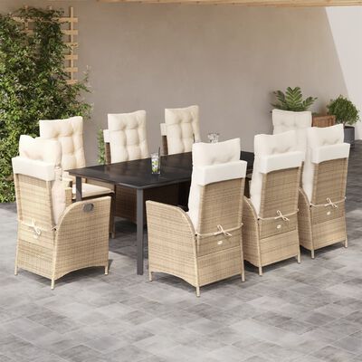 vidaXL Set da Pranzo da Giardino 9 pz con Cuscini Beige in Polyrattan