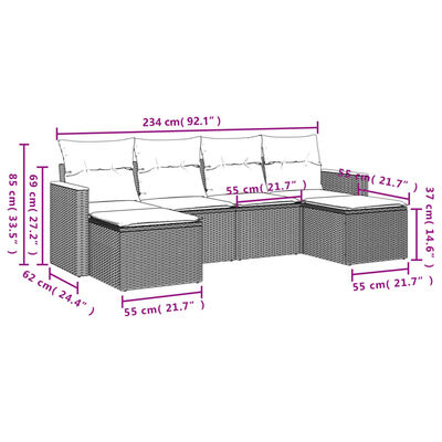 vidaXL Set Divano da Giardino 6 pz con Cuscini Beige in Polyrattan