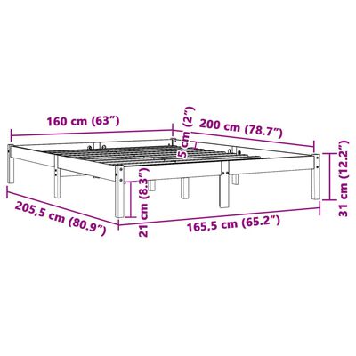 vidaXL Giroletto senza Materasso Marrone Cera 160x200 cm Legno di Pino