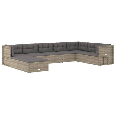 vidaXL Set Divani da Giardino 9 pz con Cuscini in Polyrattan Grigio