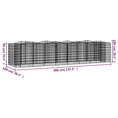 vidaXL Gabbione ad Arco con Letto Rialzato 400x100x100cm Ferro Zincato